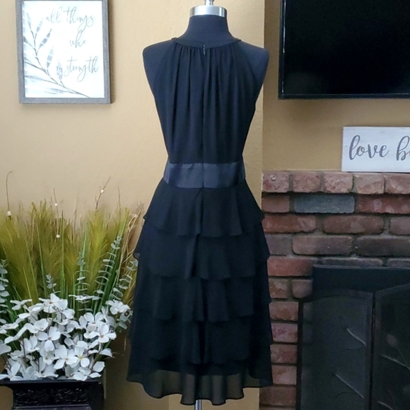 🆕️ EVAN-PICONE Black Halter Chiffon Tiered Ruffle Dress SIZE: 14 - Picture 5 of 9
